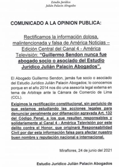 COMUNICADO ESTUDIO PALACIN Montesinos Sendon