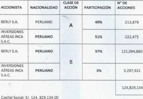 Taca Peru accionistas