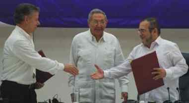 Raul Castro Manuel Santos paz Farc