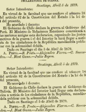 declaratoria guerra chile