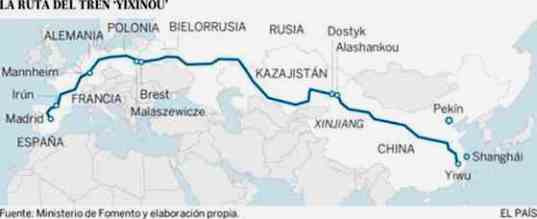 mapa tren China Madrid