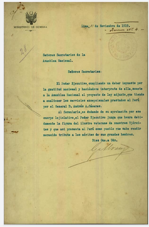 propuesta Congreso A A Caceres Mariscal 1919
