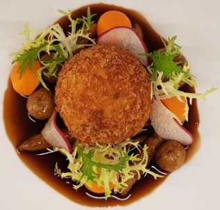 Fairmont Quasar Istanbul Crispy Turkey Ball with Bread Based Pasta and Mushroom Sauce