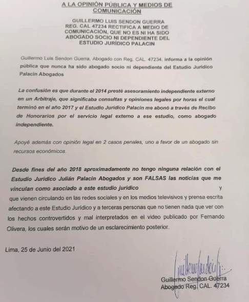 Guillermo Sendon rectifica jun 2021