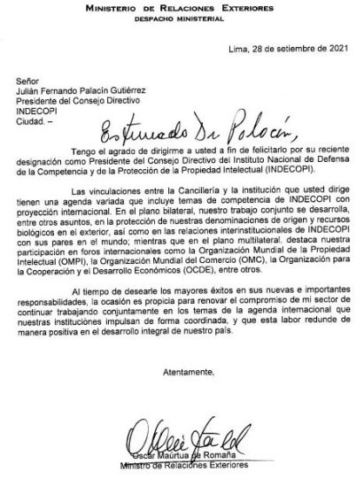 CartaCanciller Indecopi set 2021