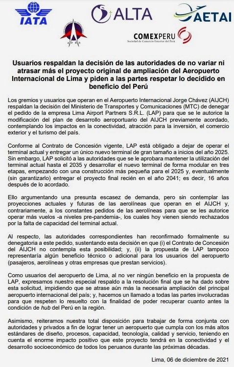 comex pronunciamiento LAP