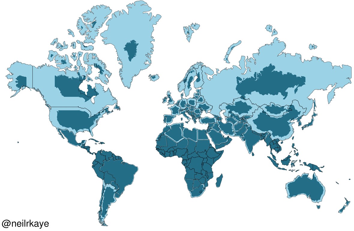 paises verdadero tamano vs Mercator